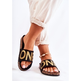 PE1 Klasične slip-on papuče s crno-zlatnim natpisom Bahari crna 2