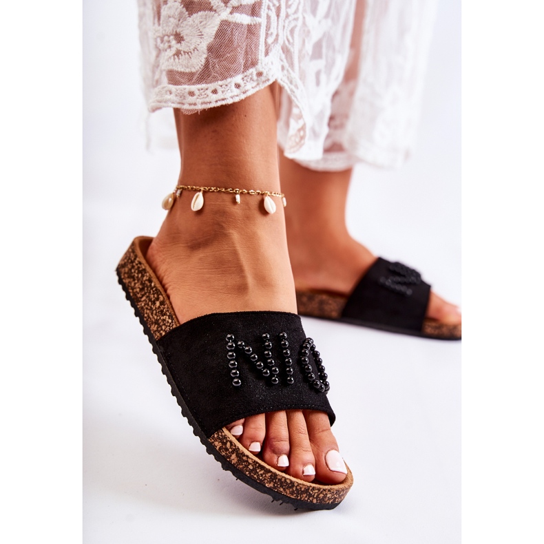 PE1 Klasične antilop papuče s perlama crne Vayane crna 2