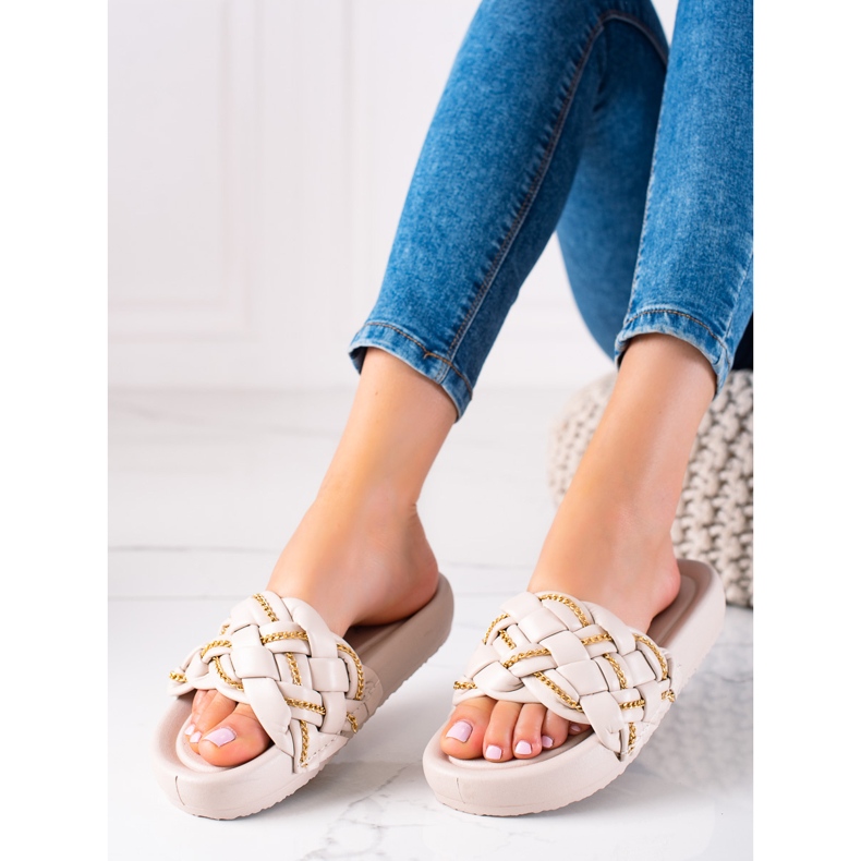 Seastar Elegantne papuče s lančićima bež 1