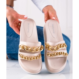 WELLSPRING Modne papuče s lancima bež 1