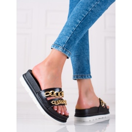 WELLSPRING Modne papuče s lancima crno 1