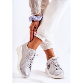 Kožne sportske cipele na klin Maciejka 05492-11 Srebrna srebro 2