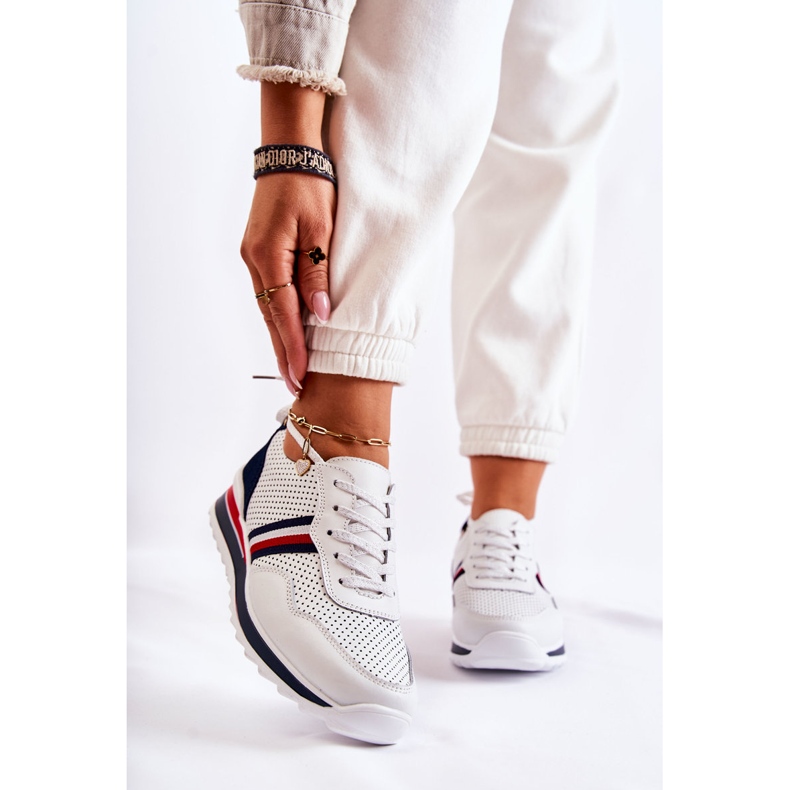 PE1 Ženske bijele i tamnoplave kožne sportske cipele Jane bijela mornarsko plava 1