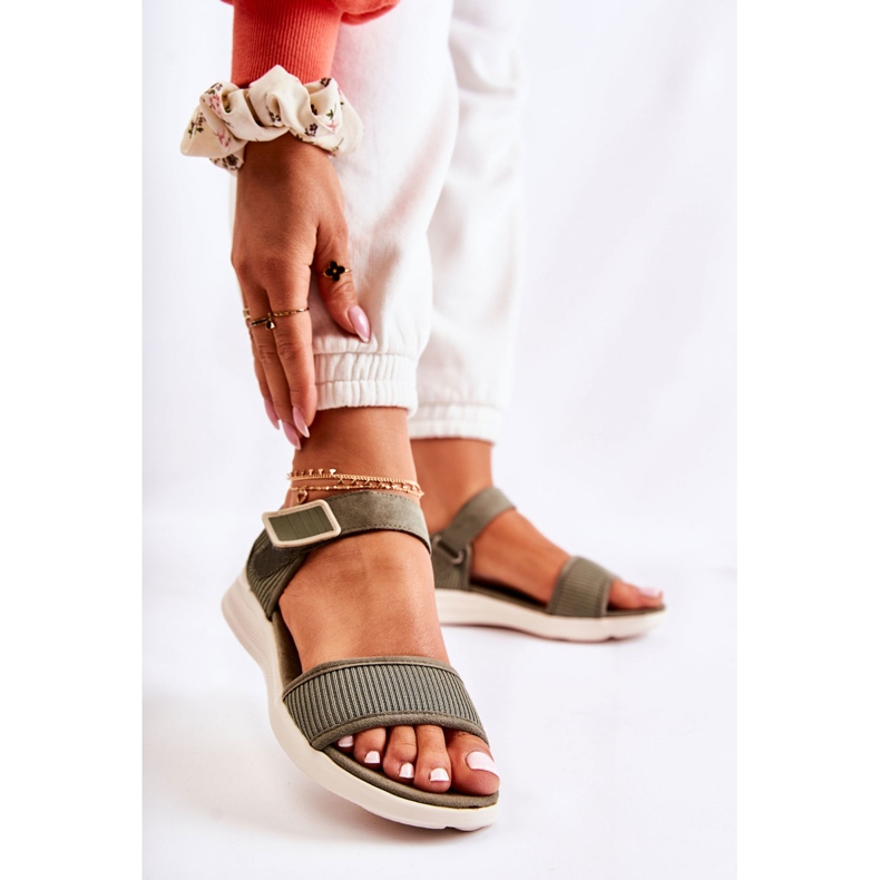 PE1 Ženske udobne sandale s čičak zelenom stranom zelena 1