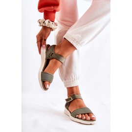 PE1 Ženske udobne sandale s čičak zelenom stranom zelena 2