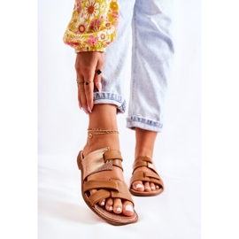 Udobne kožne ženske papuče Maciejka 05549-29 Brown smeđa zlatni 1