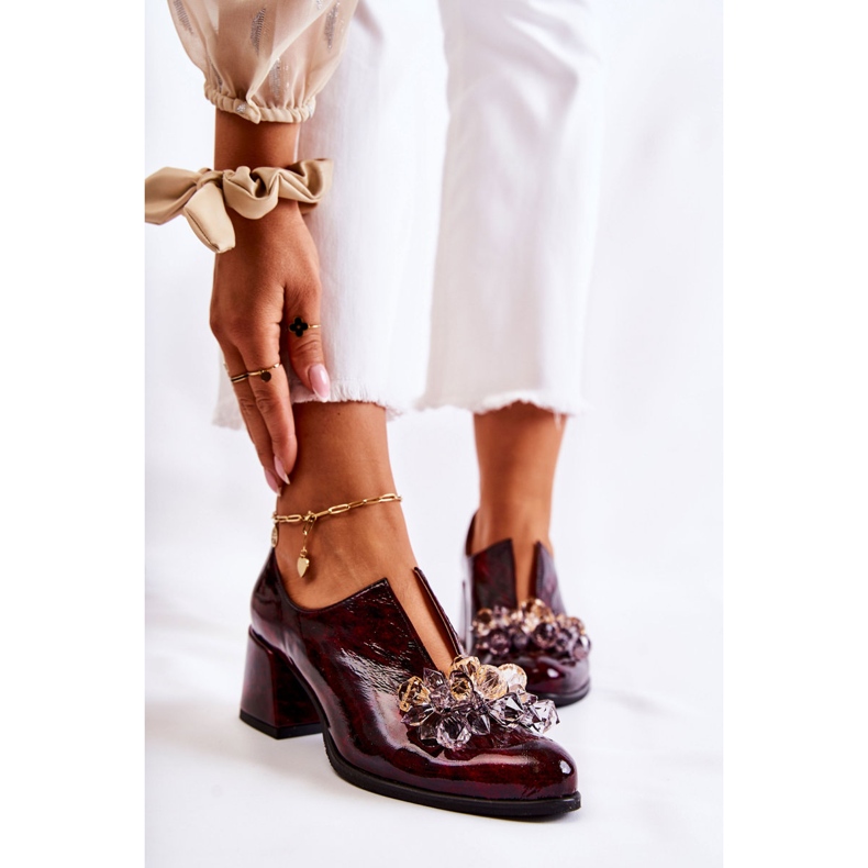 PA2 Kožne cipele s mozaikom s prozirnim kestenjastim ukrasom Delaver crvena višebojan 1