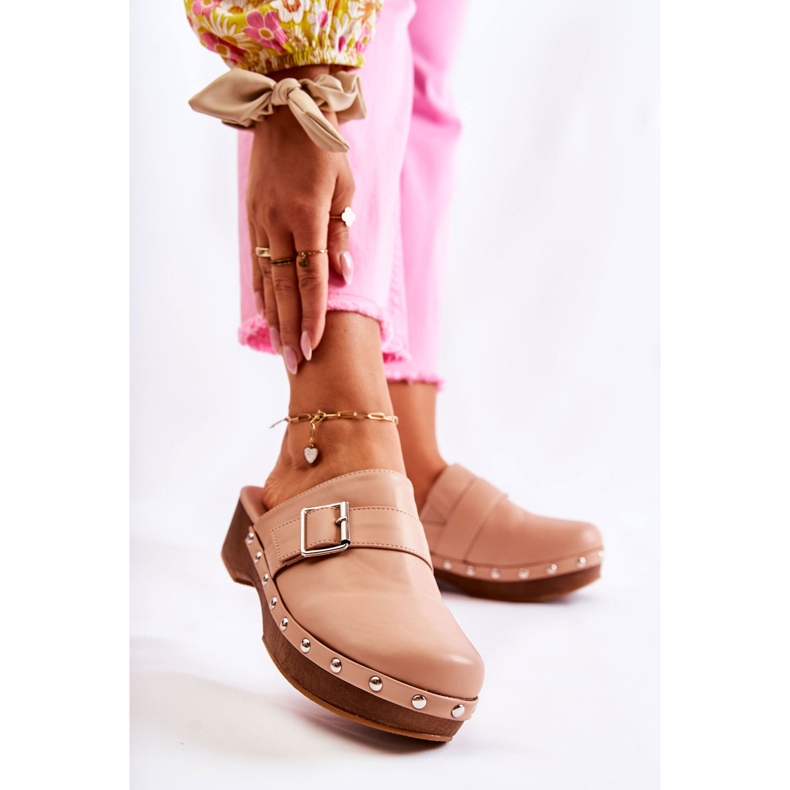 FS1 Ženske papuče klompe na petu bež Ivette 1