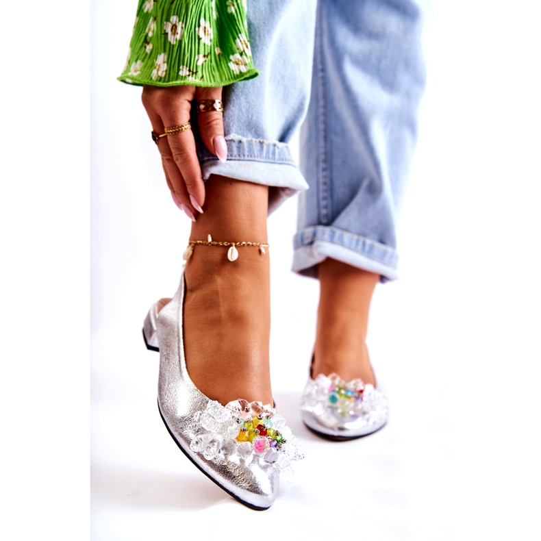 PA2 Kožne balerinke na štiklama sa srebrnim Elena ukrasom srebro 1