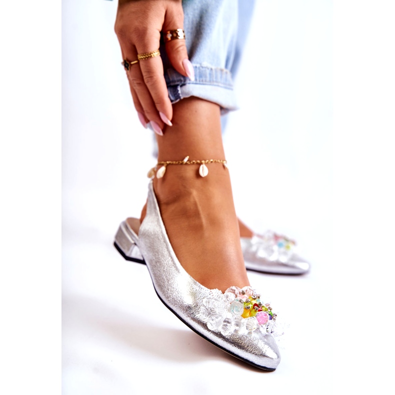 PA2 Kožne balerinke na štiklama sa srebrnim Elena ukrasom srebro 2