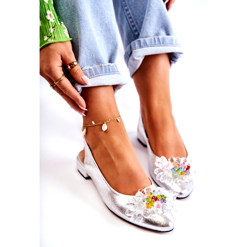 PA2 Kožne balerinke na štiklama sa srebrnim Elena ukrasom srebro 4