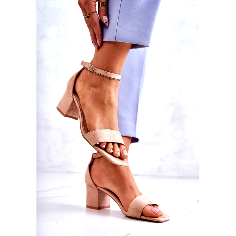 Vinceza Moderne antilop sandale na visoku petu, bež boje 2