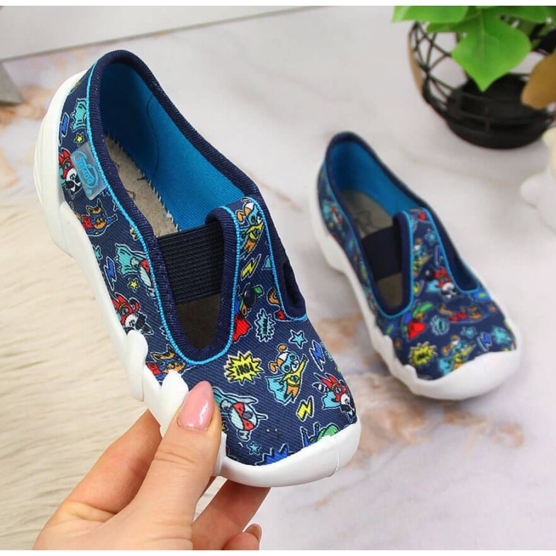 Papuče za vrtić na gumicama, tamnoplave Jr. Befado mornarsko plava 1