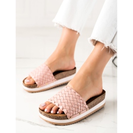 SHELOVET Pletene papuče na platformi ružičasta 1