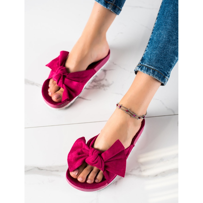 SHELOVET Modne papuče s mašnom ružičasta 1