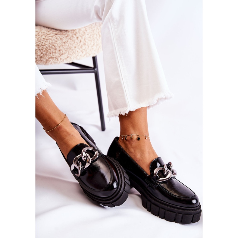 Ženske mokasine mokasinke kožne crno-srebrne Laura Messi 2339 1