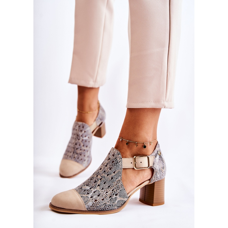 Ženske ažurne kožne čizme Maciejka 04962-04 Bež 1