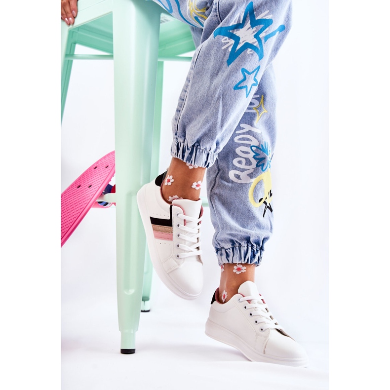 FK2 Ženske sportske cipele vezane u bijelu Renesme bijela crno ružičasta zlatna 1