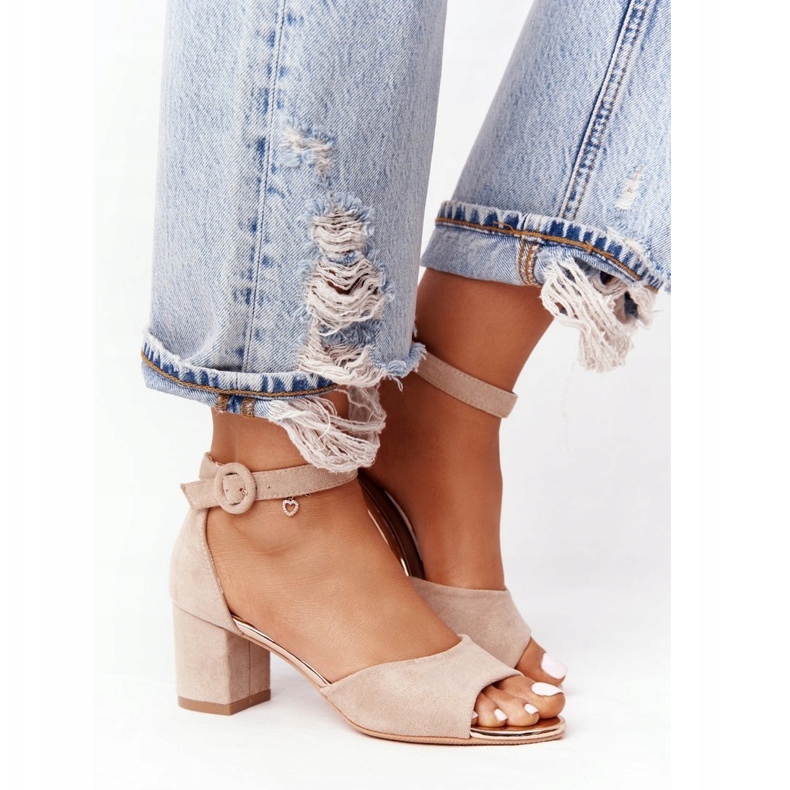 Suede Sandale na visoku petu Vinceza 21-20100 Bež 2