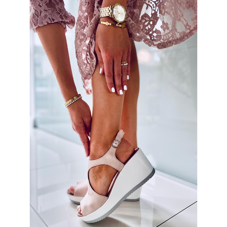 Patty Nude sandale na klin bež ružičasta 1