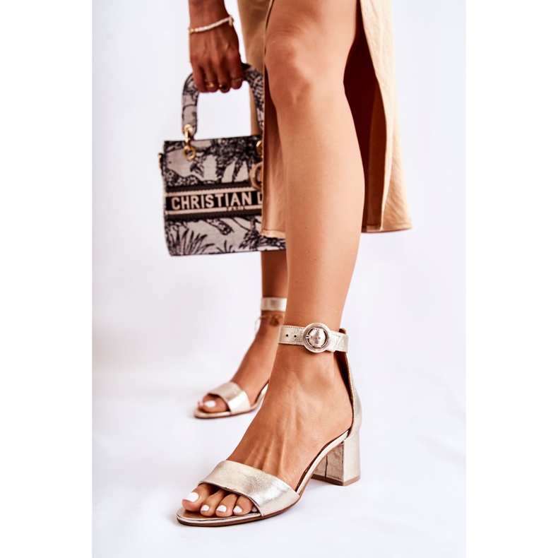 Kožne sandale na visoku petu Maciejka 04141-42 Zlatne zlatna 1