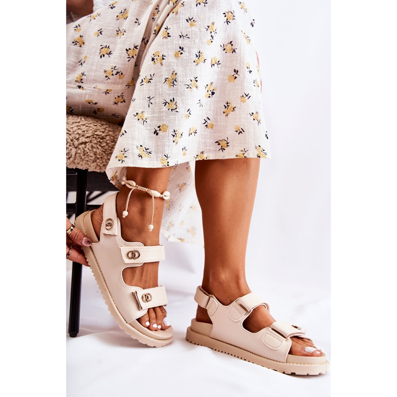 S.Barski Ženske kožne sandale s bež dekoracijom Halis 2