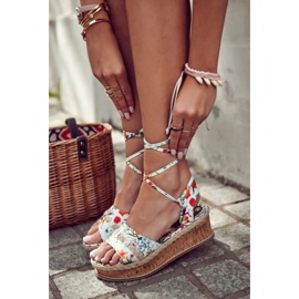 FS3 Ženske vezane sandale Espadrile s bijelim lamour cvjetovima bijela raznobojna 2