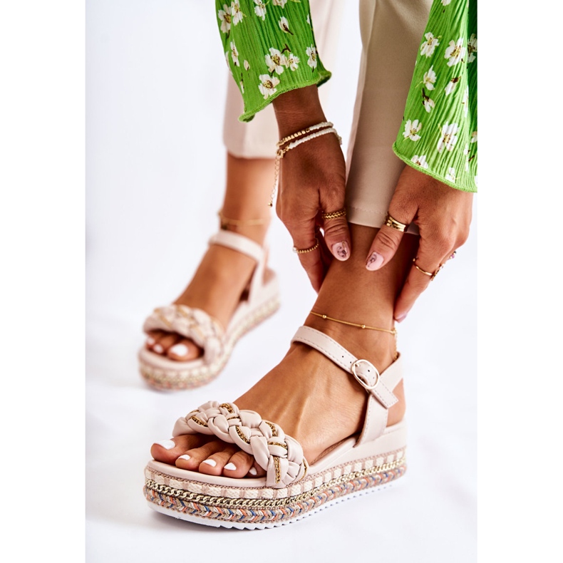 PS1 Ženske sandale na klin bež Chaves zlatna 1