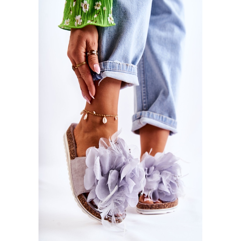 PS1 Ženske antilop papuče s ukrasnim cvjetnim sivim alimosima siva 1