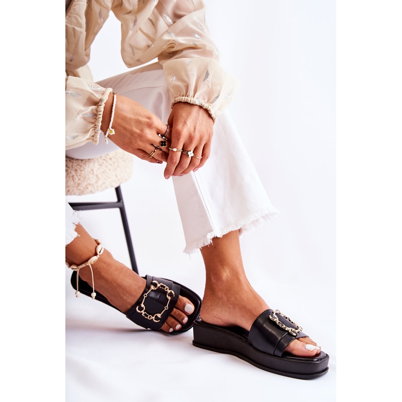 S.Barski Modne ženske kožne crne papuče Adaline crno 2