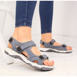 Kožne sandale s čičak Rieker W RKR458 plave boje plava 2