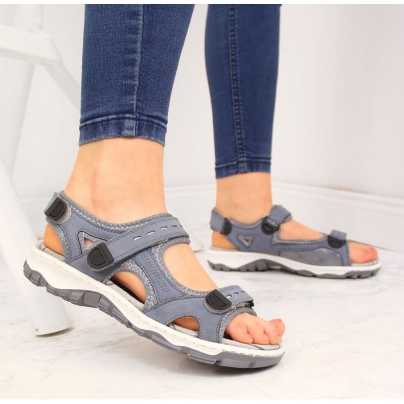 Kožne sandale s čičak Rieker W RKR458 plave boje plava 2