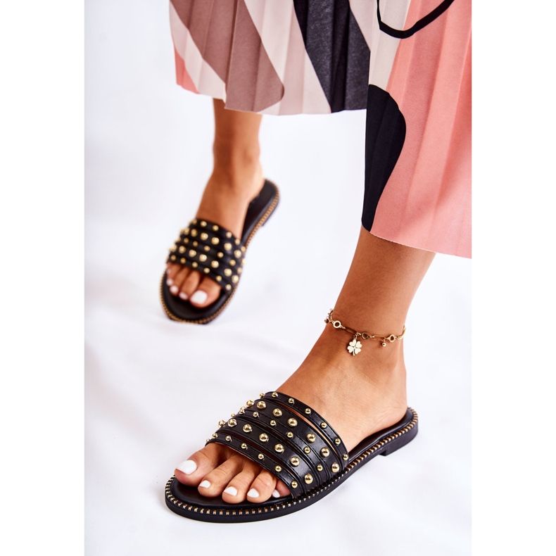 S.Barski Ženske kožne papuče s crnim Brien ukrasom crno 1