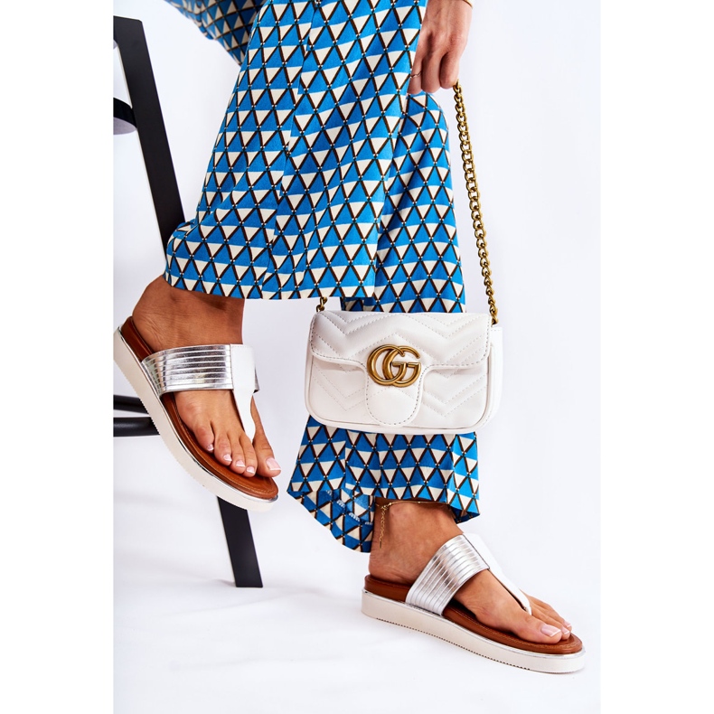 Ženske sandale na platformi bijele i srebrne Morissa bijela srebro 2