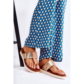 Ženske papuče japanke na bež-zlatnoj platformi Morissa smeđa zlatni 1