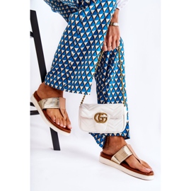 Ženske papuče japanke na bež-zlatnoj platformi Morissa smeđa zlatni 2