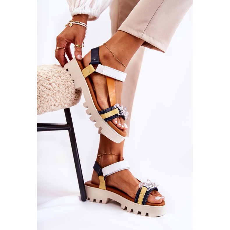 Kožne sandale s čičak trakom Maciejka L5009-02 Mornarsko plavo-bijele bijela tamnoplava 2