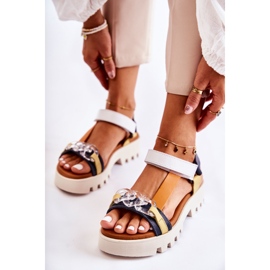 Kožne sandale s čičak trakom Maciejka L5009-02 Mornarsko plavo-bijele bijela tamnoplava 1