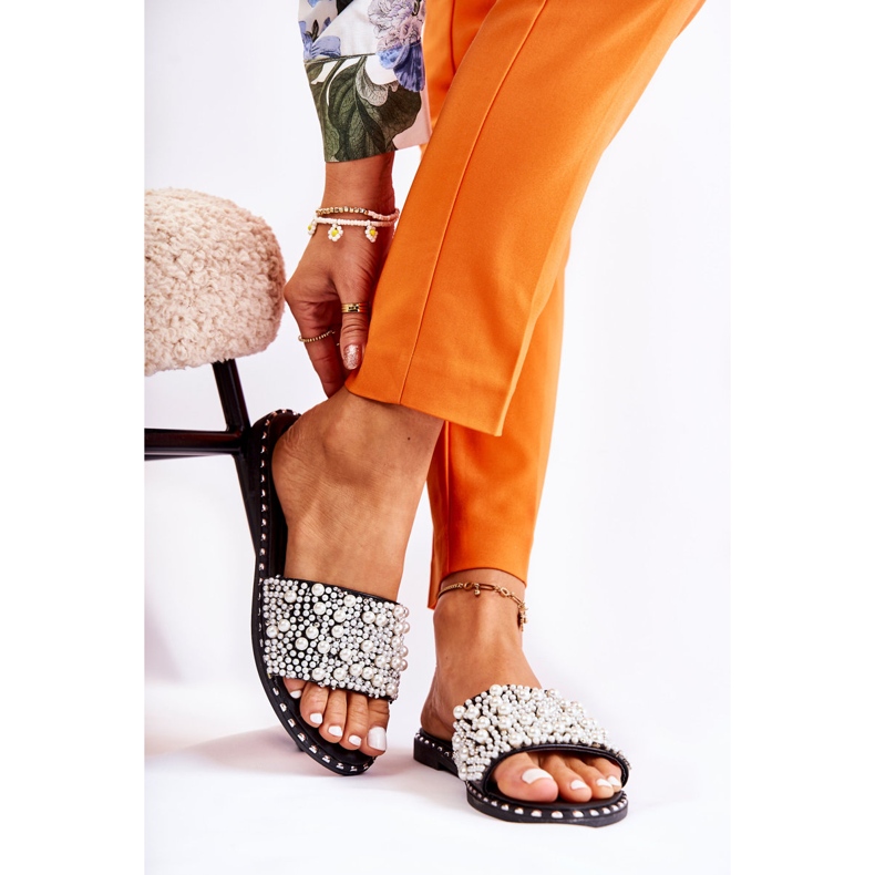 PG2 Ženske papuče s biserima crni Vamero crna 2