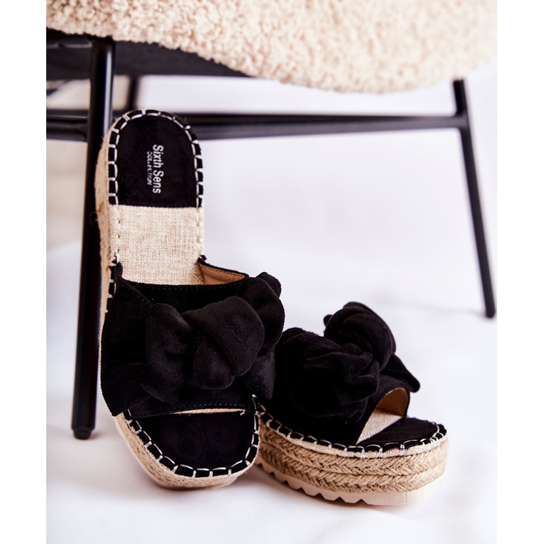 PG2 Ženske papuče na klin s mašnom crne Tayla crna 1