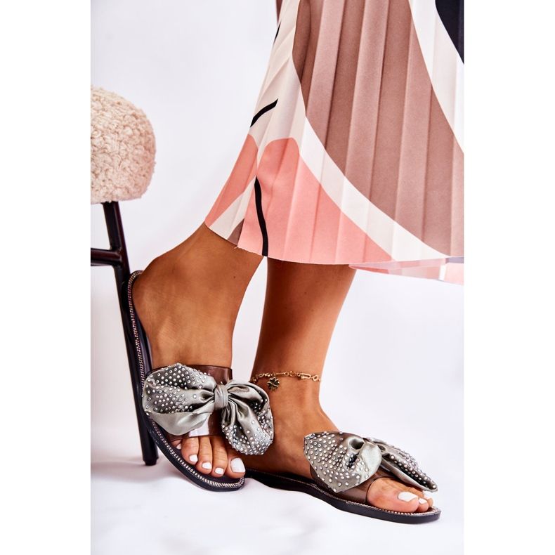 Ženske gumene papuče s mašnicom crno-siva Meriden crna 2