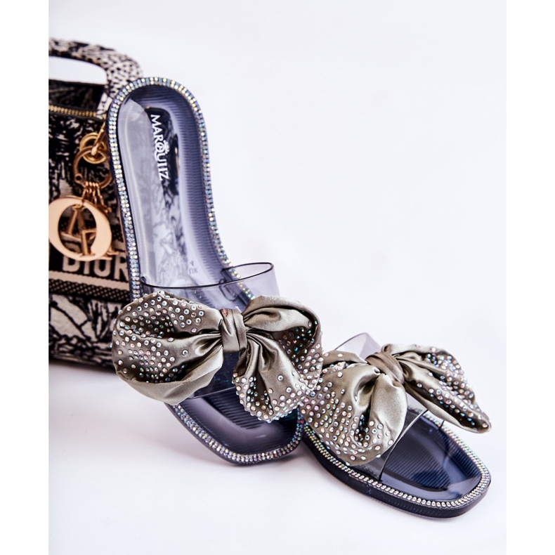 Ženske gumene papuče s mašnicom crno-siva Meriden crna 1