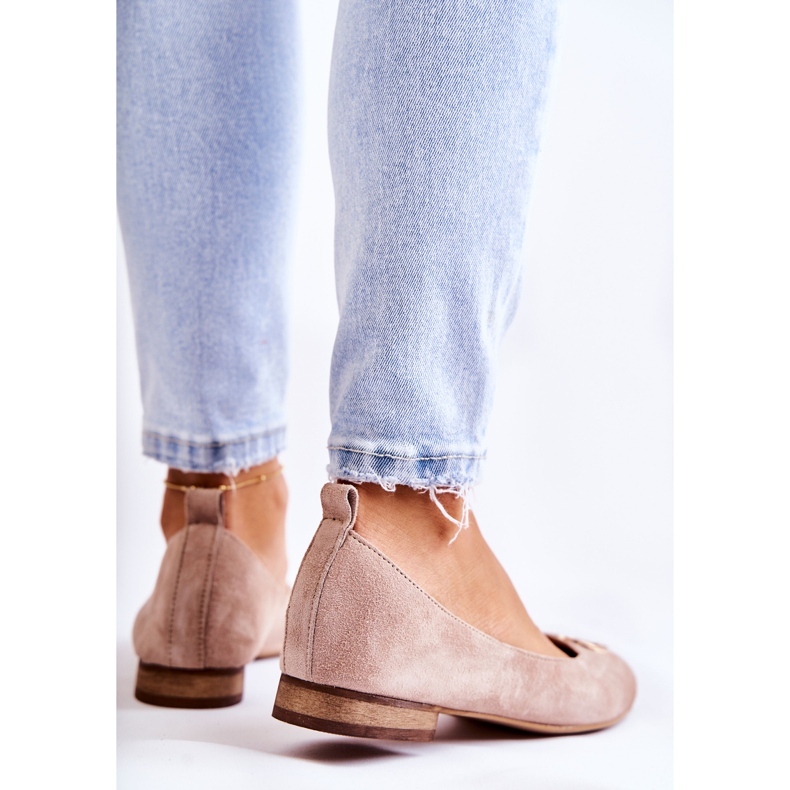 Ženske balerinke od antilopa s ukrasom Nicole 2746 bež 2