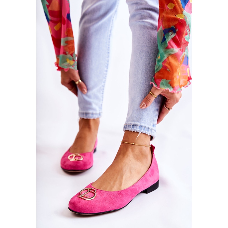 Ženske balerinke od antilopa s Nicole ukrasom 2746 Fuksija ružičasta 1