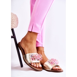 Kožne ženske papuče s Nicole 2726 zlatnim ukrasom zlatna 1