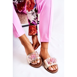 Kožne ženske papuče s Nicole 2726 zlatnim ukrasom 2