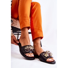 Kožne ženske papuče s ukrasom Nicole 2726 crne crna 2