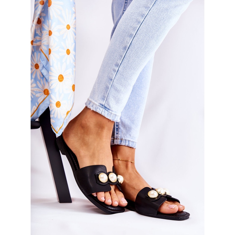 PG1 Ženske crne Tacoma papuče s ukrasnim perlama crna 2