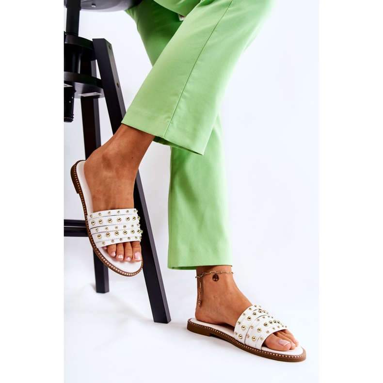 S.Barski Ženske kožne papuče s bijelim Brien ukrasom bijela 1