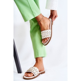 S.Barski Ženske kožne papuče s bijelim Brien ukrasom bijela 2